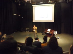 Professor John Irving lecturing at Coulsdon Sixth Form College